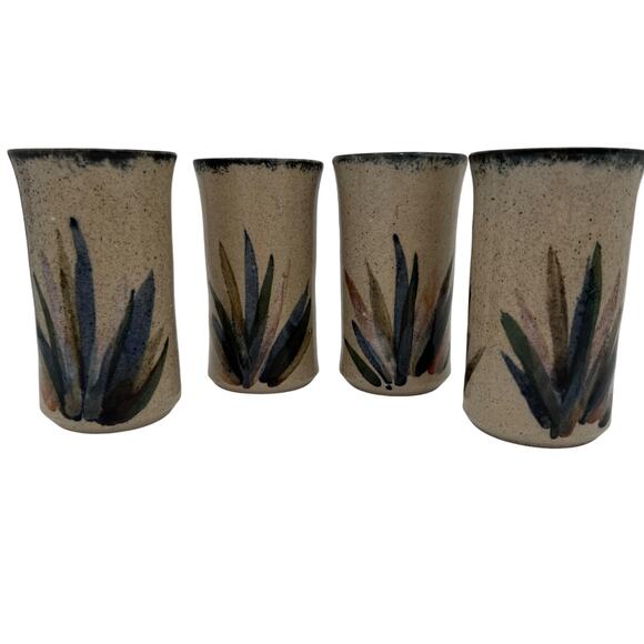 Vintage Pottery Mugs Tallboy Signed "Bev '84" 5.5" tall Set of 4 - Picture 1 of 8